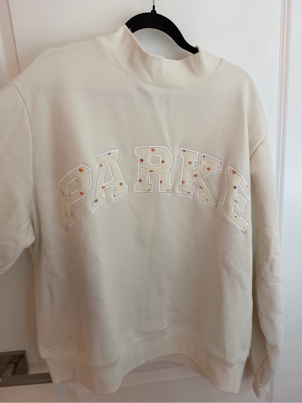 PARKER Cream Embroidered Mock-Neck Sweatshirt